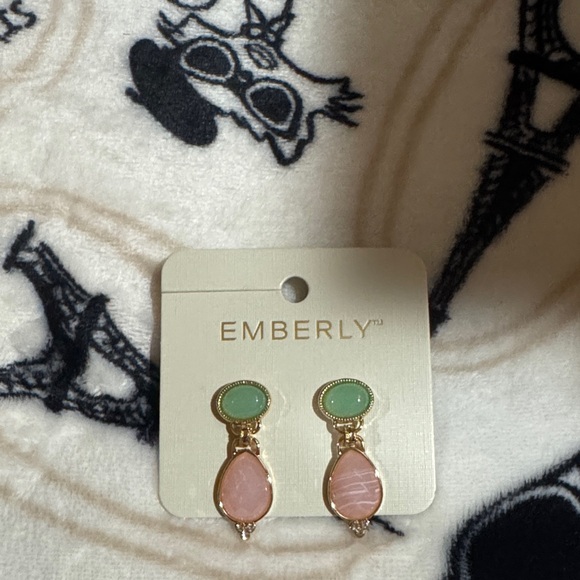 Emberley Jewelry - Emberly Green and Pink Stone Earrings